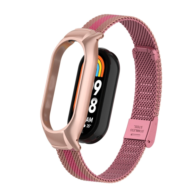 For Xiaomi Mi Band 8 Integrated Metal Case + Steel Mesh Buckle Watch Band(Rose+Pink) - Smart Wear by PMC TechLife | Online Shopping South Africa | PMC TechLife