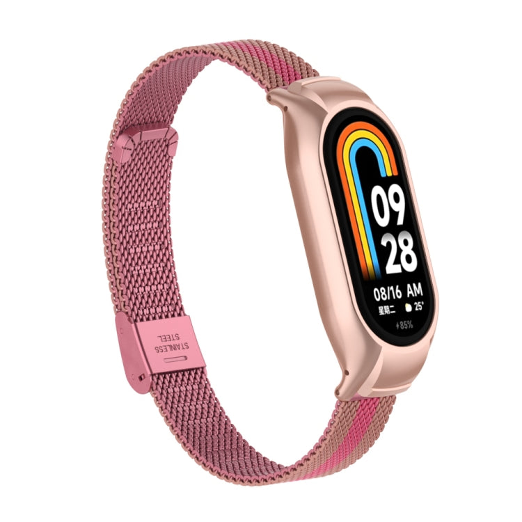 For Xiaomi Mi Band 8 Integrated Metal Case + Steel Mesh Buckle Watch Band(Rose+Pink) - Smart Wear by PMC TechLife | Online Shopping South Africa | PMC TechLife