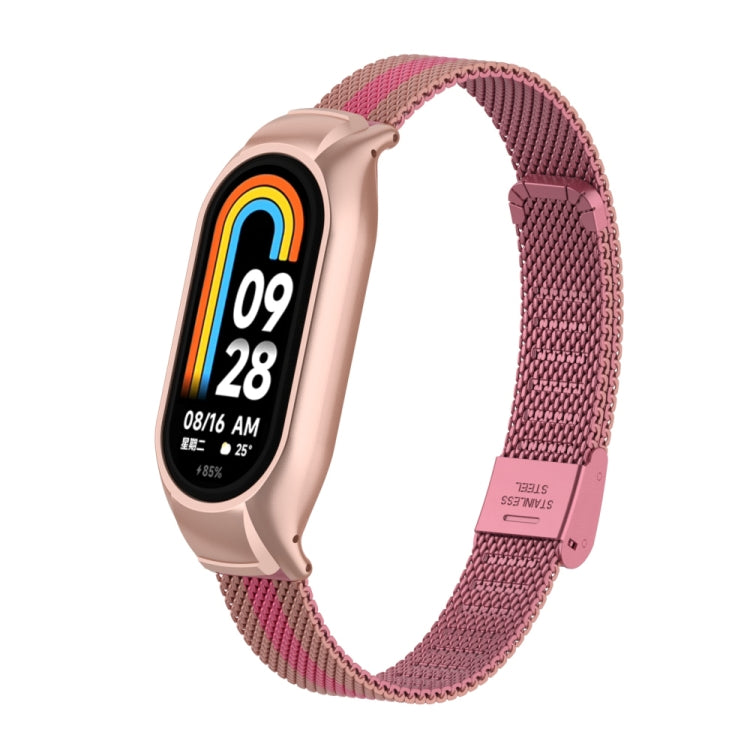 For Xiaomi Mi Band 8 Integrated Metal Case + Steel Mesh Buckle Watch Band(Rose+Pink) - Smart Wear by PMC TechLife | Online Shopping South Africa | PMC TechLife