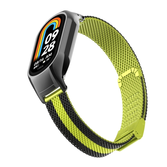 For Xiaomi Mi Band 8 Integrated Metal Case + Steel Mesh Buckle Watch Band(Black+Yellow)