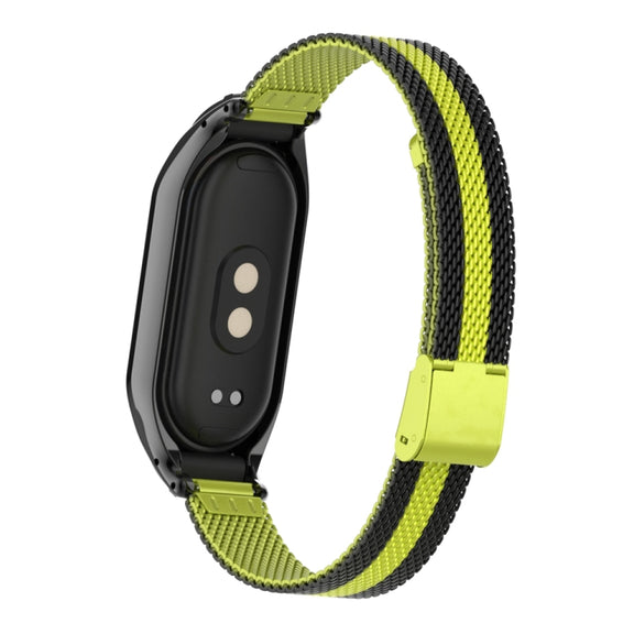 For Xiaomi Mi Band 8 Integrated Metal Case + Steel Mesh Buckle Watch Band(Black+Yellow)