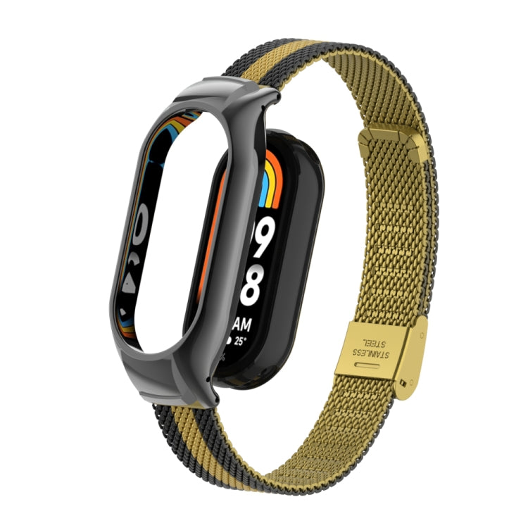 For Xiaomi Mi Band 8 Integrated Metal Case + Steel Mesh Buckle Watch Band(Black+Gold) - Smart Wear by PMC TechLife | Online Shopping South Africa | PMC TechLife