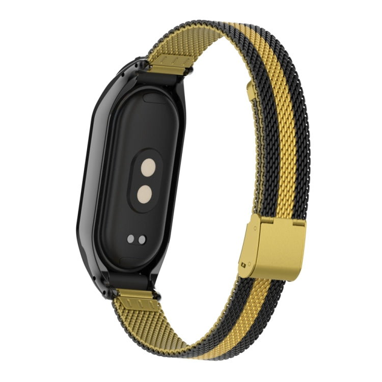 For Xiaomi Mi Band 8 Integrated Metal Case + Steel Mesh Buckle Watch Band(Black+Gold)
