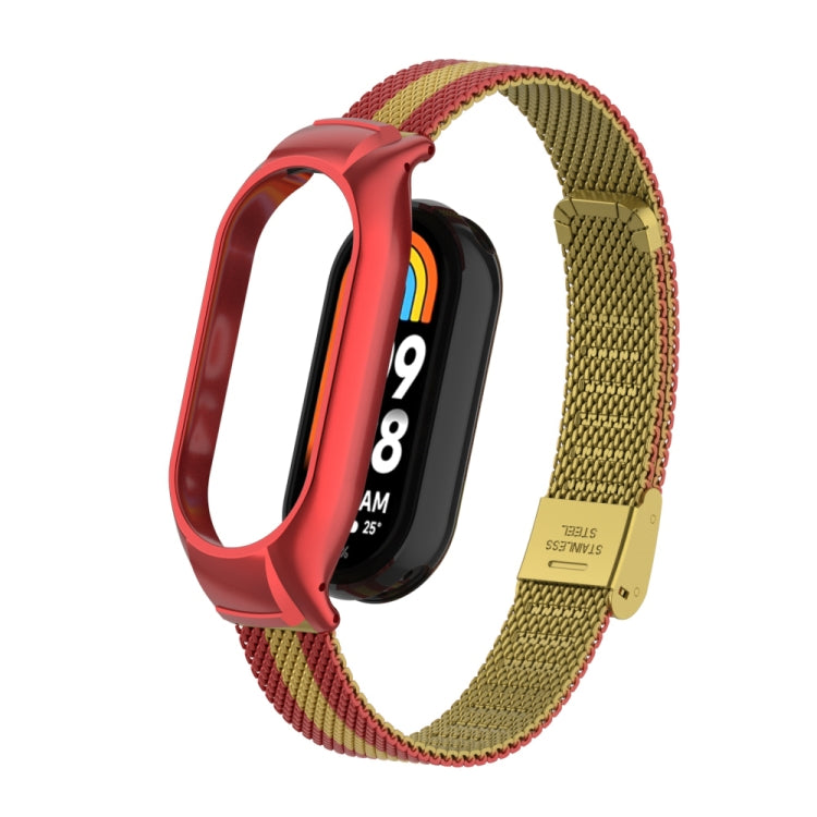For Xiaomi Mi Band 8 Integrated Metal Case + Steel Mesh Buckle Watch Band(Red+Gold) - Smart Wear by PMC TechLife | Online Shopping South Africa | PMC TechLife