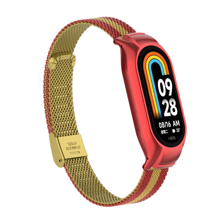 For Xiaomi Mi Band 8 Integrated Metal Case + Steel Mesh Buckle Watch Band(Red+Gold) - Smart Wear by PMC TechLife | Online Shopping South Africa | PMC TechLife