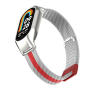 For Xiaomi Mi Band 8 Integrated Metal Case + Steel Mesh Buckle Watch Band(Silver+Red)