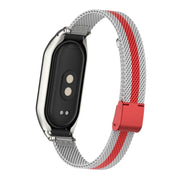 For Xiaomi Mi Band 8 Integrated Metal Case + Steel Mesh Buckle Watch Band(Silver+Red)
