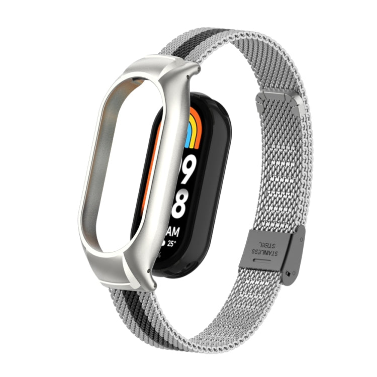 For Xiaomi Mi Band 8 Integrated Metal Case + Steel Mesh Buckle Watch Band(Silver+Black) - Smart Wear by PMC TechLife | Online Shopping South Africa | PMC TechLife