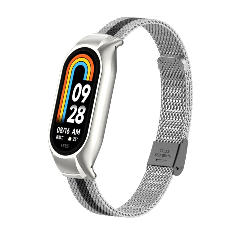 For Xiaomi Mi Band 8 Integrated Metal Case + Steel Mesh Buckle Watch Band(Silver+Black) - Smart Wear by PMC TechLife | Online Shopping South Africa | PMC TechLife