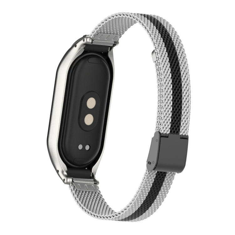 For Xiaomi Mi Band 8 Integrated Metal Case + Steel Mesh Buckle Watch Band(Silver+Black) - Smart Wear by PMC TechLife | Online Shopping South Africa | PMC TechLife