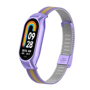 For Xiaomi Mi Band 8 Integrated Metal Case + Steel Mesh Buckle Watch Band(Purple+Gold)
