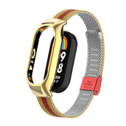 For Xiaomi Mi Band 8 Integrated Metal Case + Steel Mesh Buckle Watch Band(Gold+Red)