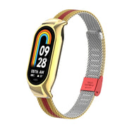 For Xiaomi Mi Band 8 Integrated Metal Case + Steel Mesh Buckle Watch Band(Gold+Red)
