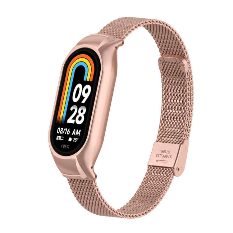 For Xiaomi Mi Band 8 Integrated Metal Case + Steel Mesh Buckle Watch Band(Rose Red) - Smart Wear by PMC Jewellery | Online Shopping South Africa | PMC Jewellery