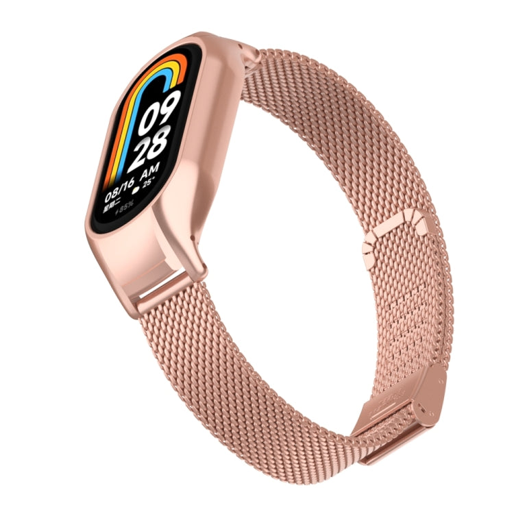 For Xiaomi Mi Band 8 Integrated Metal Case + Steel Mesh Buckle Watch Band(Rose Red) - Smart Wear by PMC Jewellery | Online Shopping South Africa | PMC Jewellery