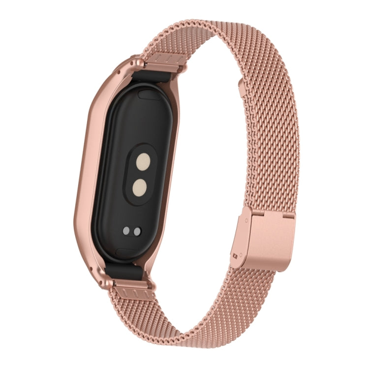 For Xiaomi Mi Band 8 Integrated Metal Case + Steel Mesh Buckle Watch Band(Rose Red) - Smart Wear by PMC Jewellery | Online Shopping South Africa | PMC Jewellery