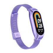 For Xiaomi Mi Band 8 Integrated Metal Case + Steel Mesh Buckle Watch Band(Hyun Purple)