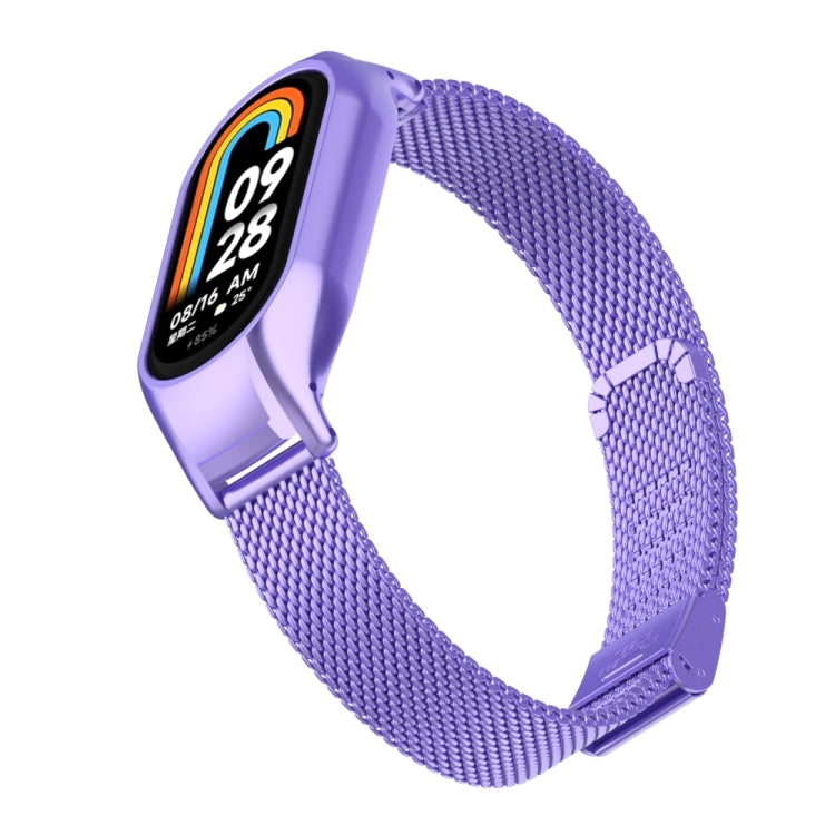 For Xiaomi Mi Band 8 Integrated Metal Case + Steel Mesh Buckle Watch Band(Hyun Purple)