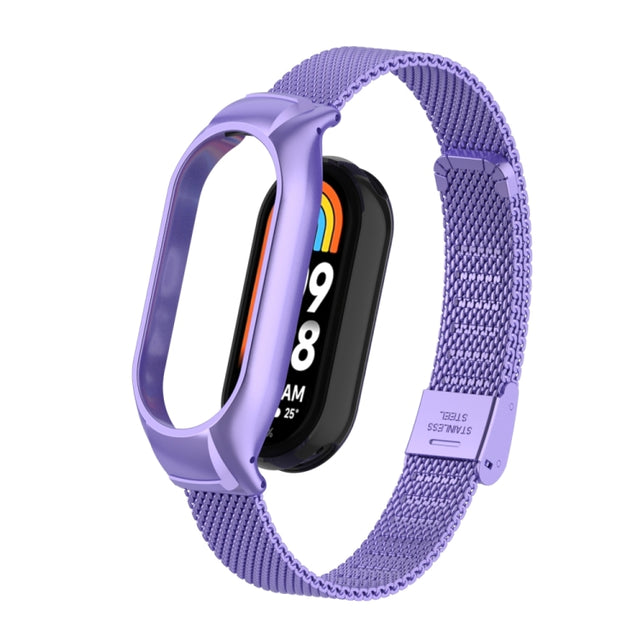 For Xiaomi Mi Band 8 Integrated Metal Case + Steel Mesh Buckle Watch Band(Hyun Purple)
