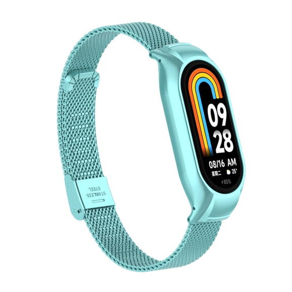 For Xiaomi Mi Band 8 Integrated Metal Case + Steel Mesh Buckle Watch Band(Cloud Blue)