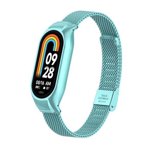 For Xiaomi Mi Band 8 Integrated Metal Case + Steel Mesh Buckle Watch Band(Cloud Blue)