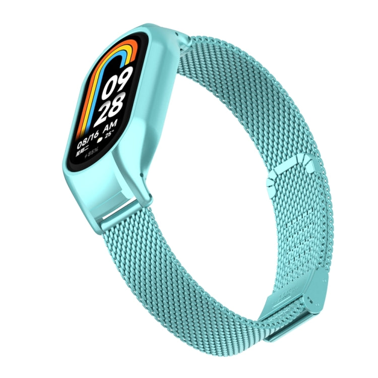 For Xiaomi Mi Band 8 Integrated Metal Case + Steel Mesh Buckle Watch Band(Cloud Blue)