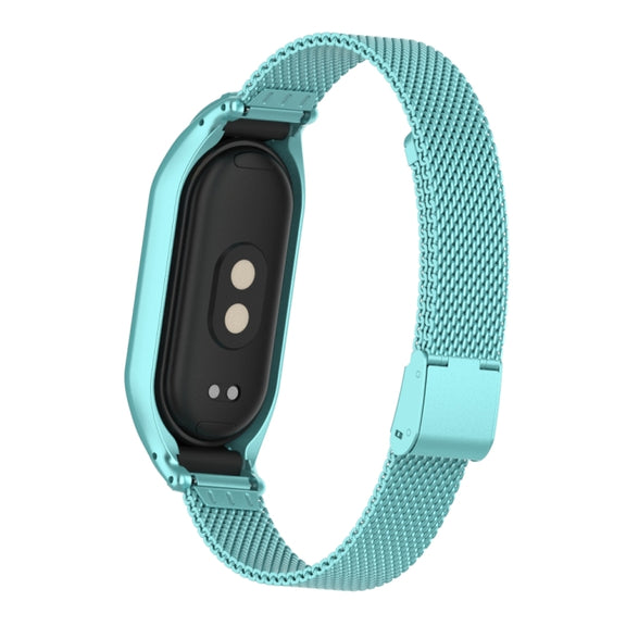 For Xiaomi Mi Band 8 Integrated Metal Case + Steel Mesh Buckle Watch Band(Cloud Blue)