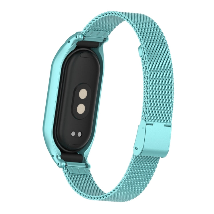 For Xiaomi Mi Band 8 Integrated Metal Case + Steel Mesh Buckle Watch Band(Cloud Blue)