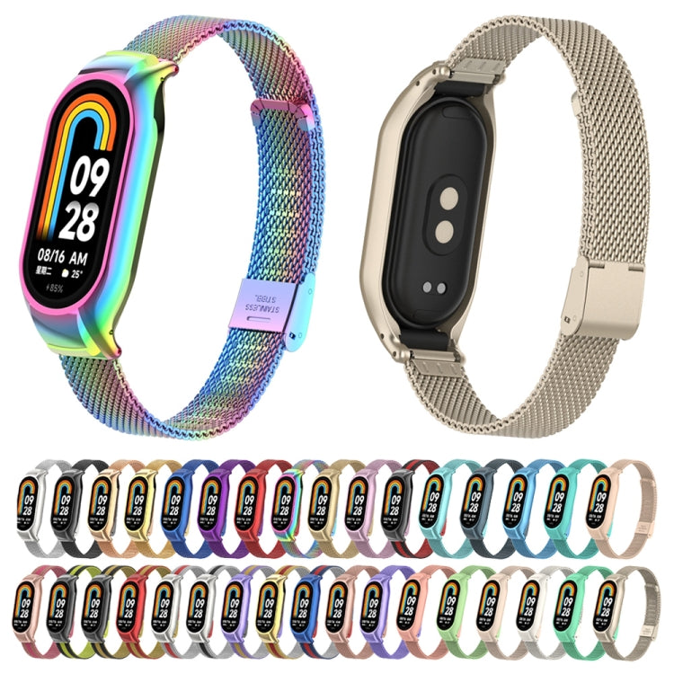 For Xiaomi Mi Band 8 Integrated Metal Case + Steel Mesh Buckle Watch Band(Black+Yellow)