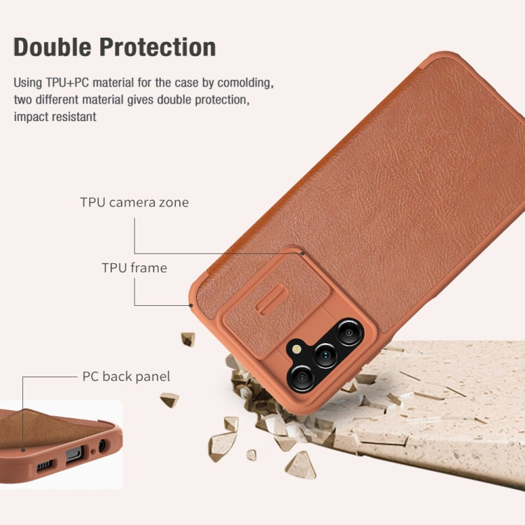 For Samsung Galaxy A14 4G NILLKIN QIN Series Pro Sliding Camera Cover Design Leather Phone Case(Brown) - Galaxy Phone Cases by NILLKIN | Online Shopping South Africa | PMC TechLife | Buy Now Pay Later Mobicred