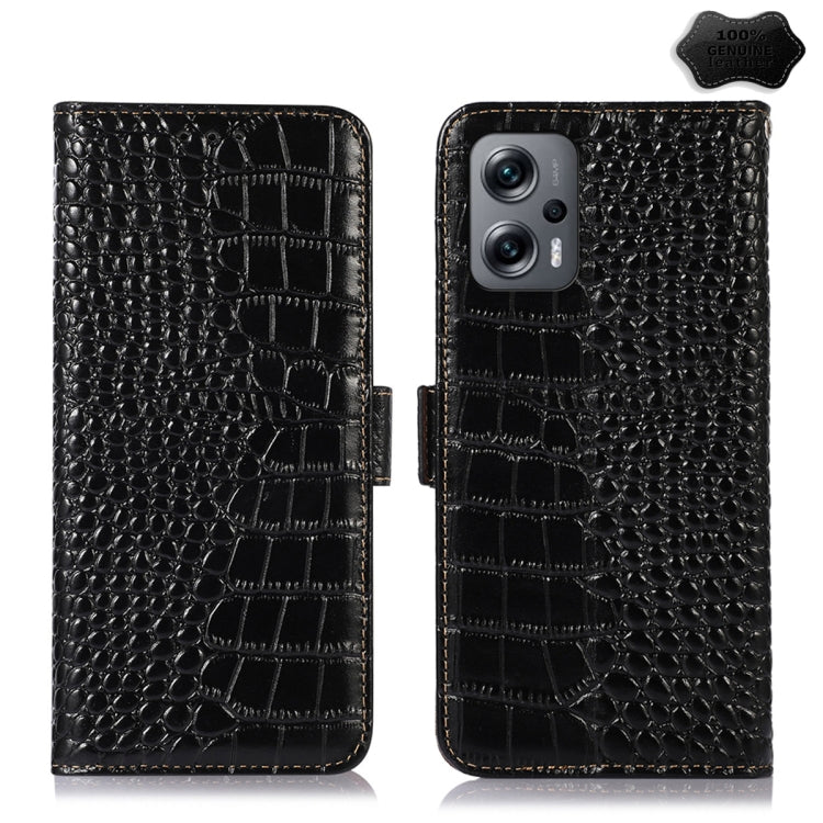 For Xiaomi Redmi Note 12 Turbo Crocodile Top Layer Cowhide Leather Phone Case(Black) - Xiaomi Cases by PMC TechLife | Online Shopping South Africa | PMC TechLife
