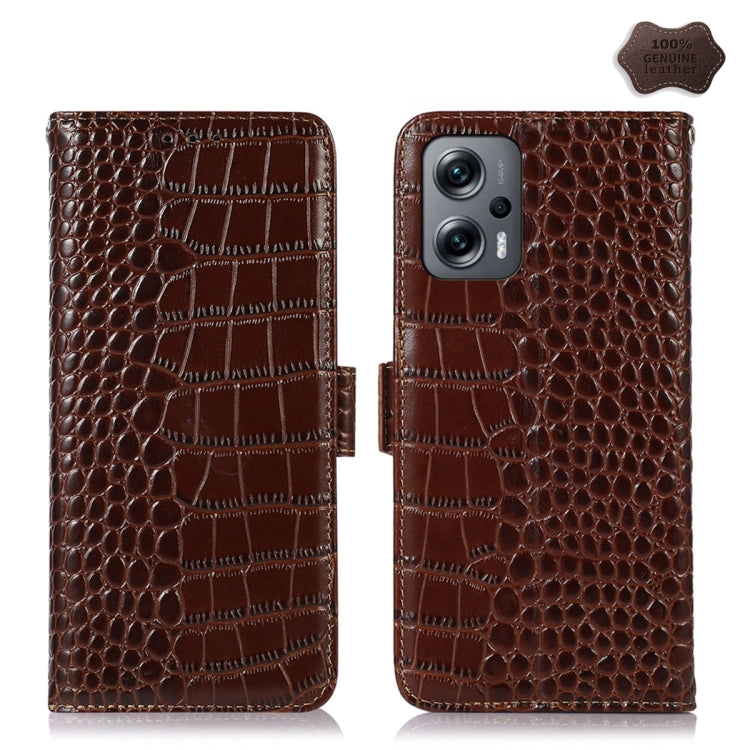 For Xiaomi Redmi Note 12 Turbo Crocodile Top Layer Cowhide Leather Phone Case(Brown) - Xiaomi Cases by PMC TechLife | Online Shopping South Africa | PMC TechLife