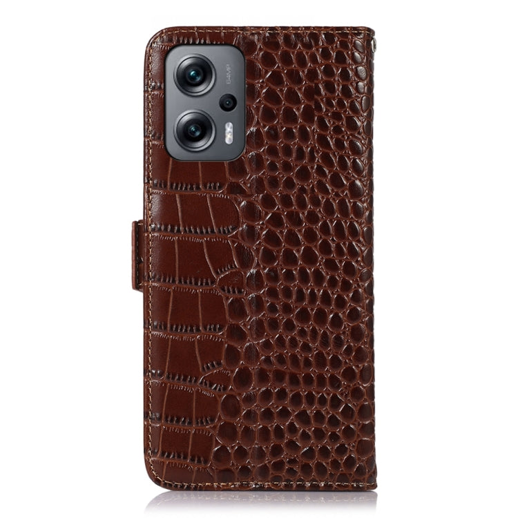 For Xiaomi Redmi Note 12 Turbo Crocodile Top Layer Cowhide Leather Phone Case(Brown) - Xiaomi Cases by PMC TechLife | Online Shopping South Africa | PMC TechLife