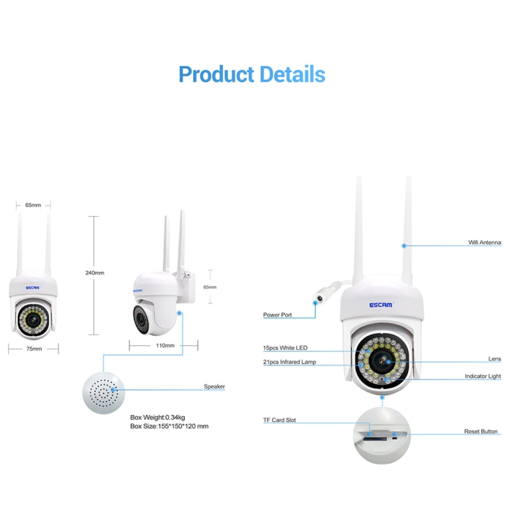 ESCAM PVR007 3MP Smart HD WiFi Camera Support Full Color Night Vision / Motion Detection / Sound Alarm / TF Card(US Plug) - Wireless Camera by ESCAM | Online Shopping South Africa | PMC TechLife | Buy Now Pay Later Mobicred