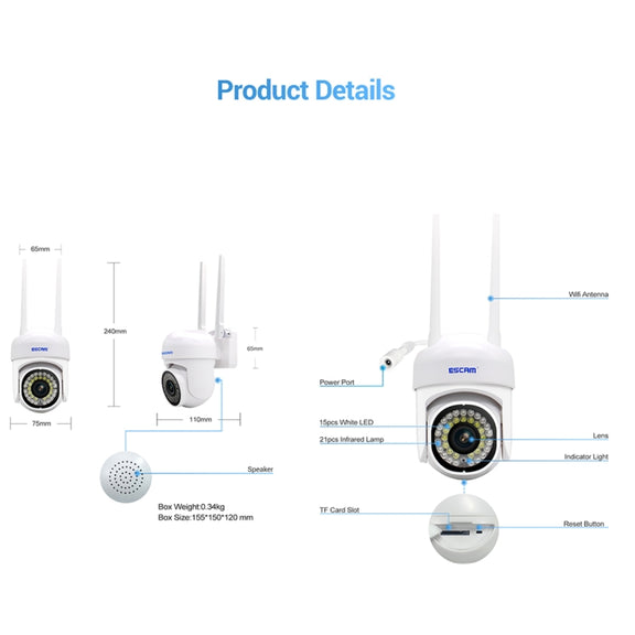 ESCAM PVR007 3MP Smart HD WiFi Camera Support Full Color Night Vision / Motion Detection / Sound Alarm / TF Card(US Plug)