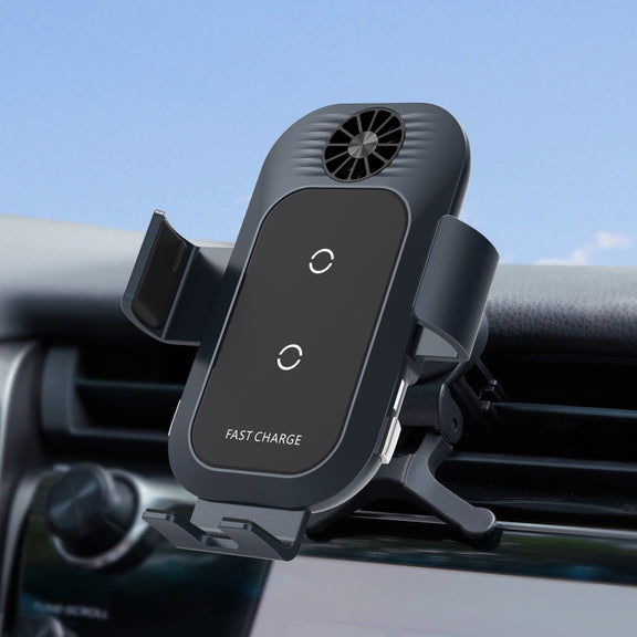 For Samsung Galaxy Z Flip4 / 3 C35 Fan Cooling Dual Coil Car Phone Holder Wireless Charger