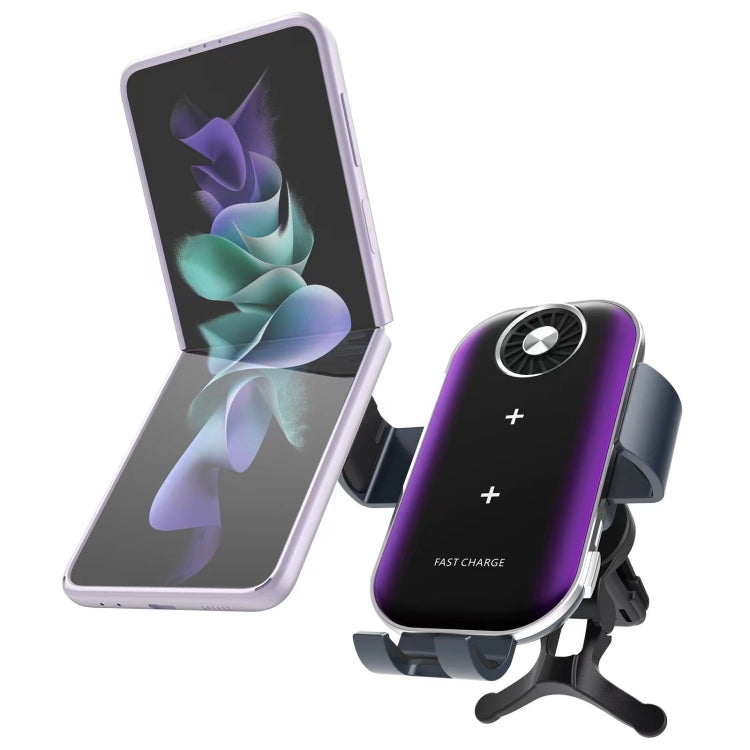For Samsung Galaxy Z Flip4 / 3 C37 Fan Cooling Dual Coil Car Phone Holder Wireless Charger - Wireless Charger Holders by PMC TechLife | Online Shopping South Africa | PMC TechLife
