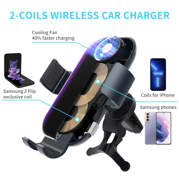 For Samsung Galaxy Z Flip4 / 3 C37 Fan Cooling Dual Coil Car Phone Holder Wireless Charger