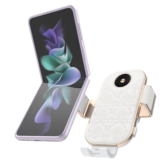 For Samsung Galaxy Z Flip4 / 3 C38 Fan Cooling Dual Coil Car Phone Holder Wireless Charger
