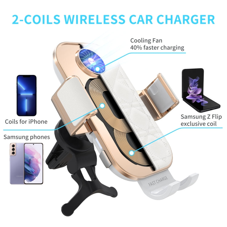 For Samsung Galaxy Z Flip4 / 3 C38 Fan Cooling Dual Coil Car Phone Holder Wireless Charger - Wireless Charger Holders by PMC TechLife | Online Shopping South Africa | PMC TechLife