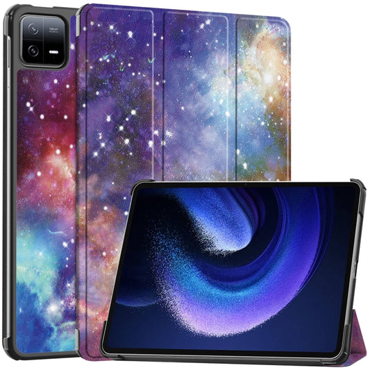For Xiaomi Pad 6 / 6 Pro Custer Painted 3-Fold Stand Leather Smart Tablet Case(Milky Way) - free shipping - PMC Jewellery - Order now!