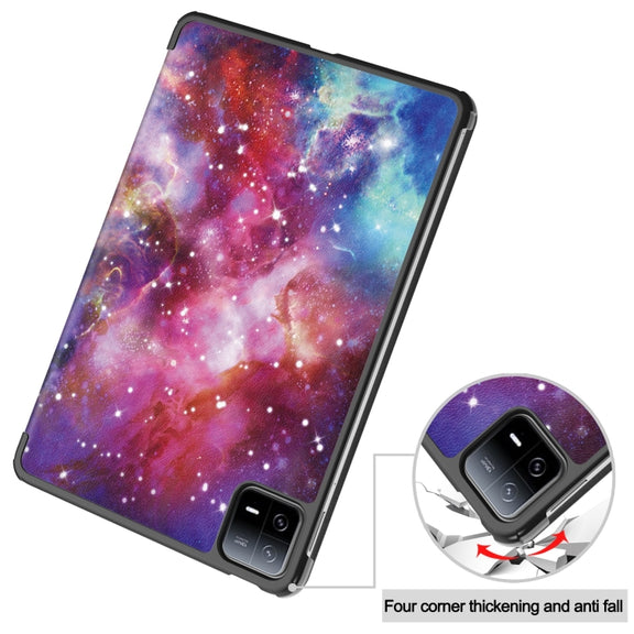 For Xiaomi Pad 6 / 6 Pro Custer Painted 3-Fold Stand Leather Smart Tablet Case(Milky Way)