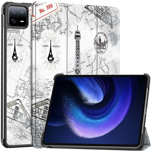 For Xiaomi Pad 6 / 6 Pro Custer Painted 3-Fold Stand Leather Smart Tablet Case(Retro Eiffel Tower) - free shipping - PMC Jewellery - Order now!