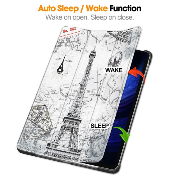 For Xiaomi Pad 6 / 6 Pro Custer Painted 3-Fold Stand Leather Smart Tablet Case(Retro Eiffel Tower)