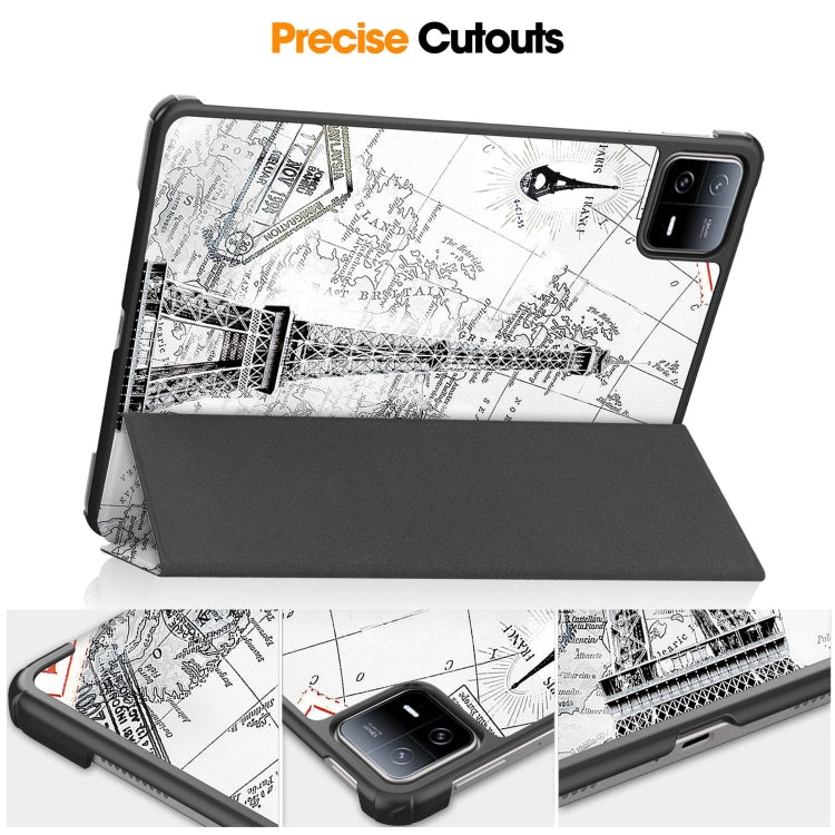For Xiaomi Pad 6 / 6 Pro Custer Painted 3-Fold Stand Leather Smart Tablet Case(Retro Eiffel Tower)