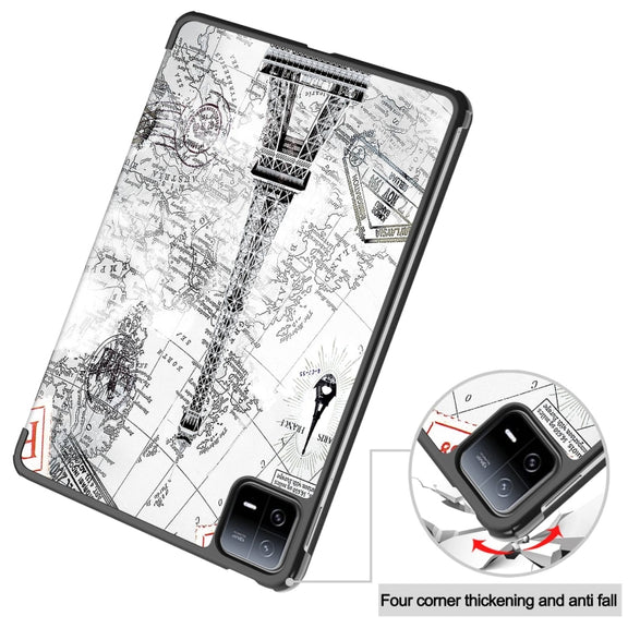 For Xiaomi Pad 6 / 6 Pro Custer Painted 3-Fold Stand Leather Smart Tablet Case(Retro Eiffel Tower)
