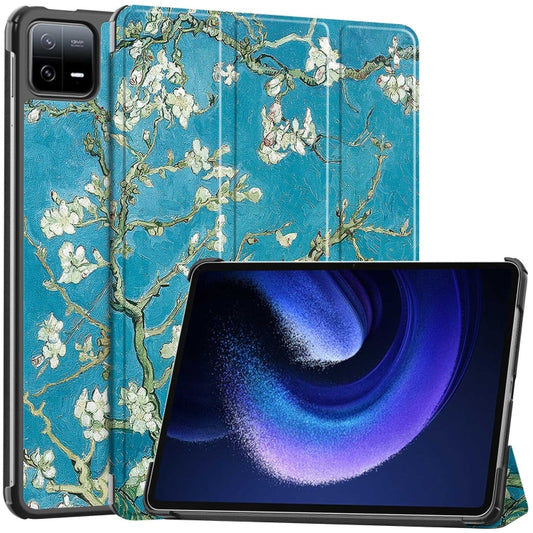 For Xiaomi Pad 6 / 6 Pro Custer Painted 3-Fold Stand Leather Smart Tablet Case(Apricot Blossom) - free shipping - PMC Jewellery - Order now!