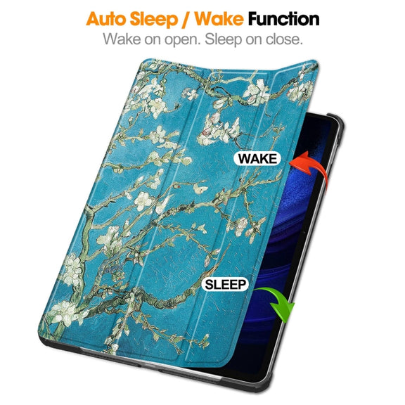 For Xiaomi Pad 6 / 6 Pro Custer Painted 3-Fold Stand Leather Smart Tablet Case(Apricot Blossom)