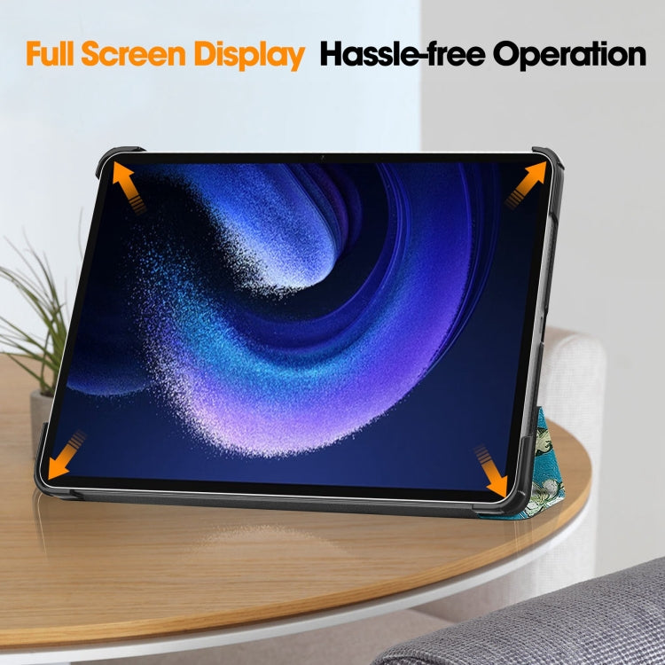 For Xiaomi Pad 6 / 6 Pro Custer Painted 3-Fold Stand Leather Smart Tablet Case(Apricot Blossom)