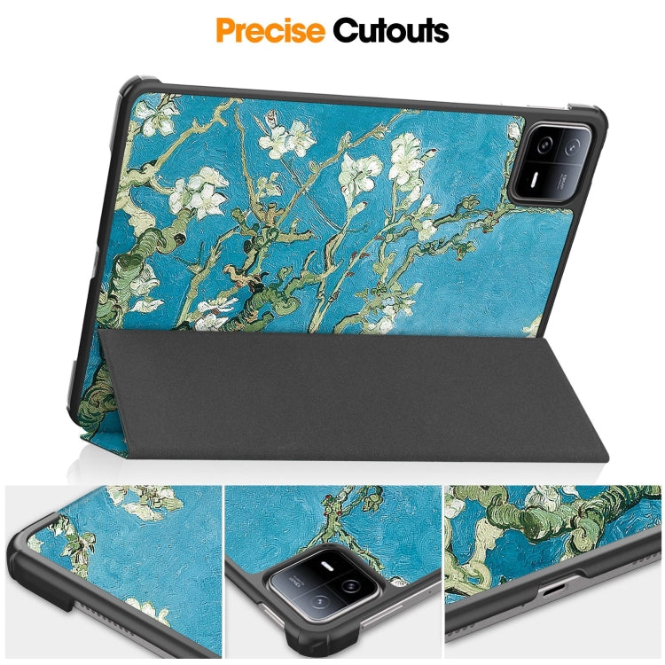 For Xiaomi Pad 6 / 6 Pro Custer Painted 3-Fold Stand Leather Smart Tablet Case(Apricot Blossom)